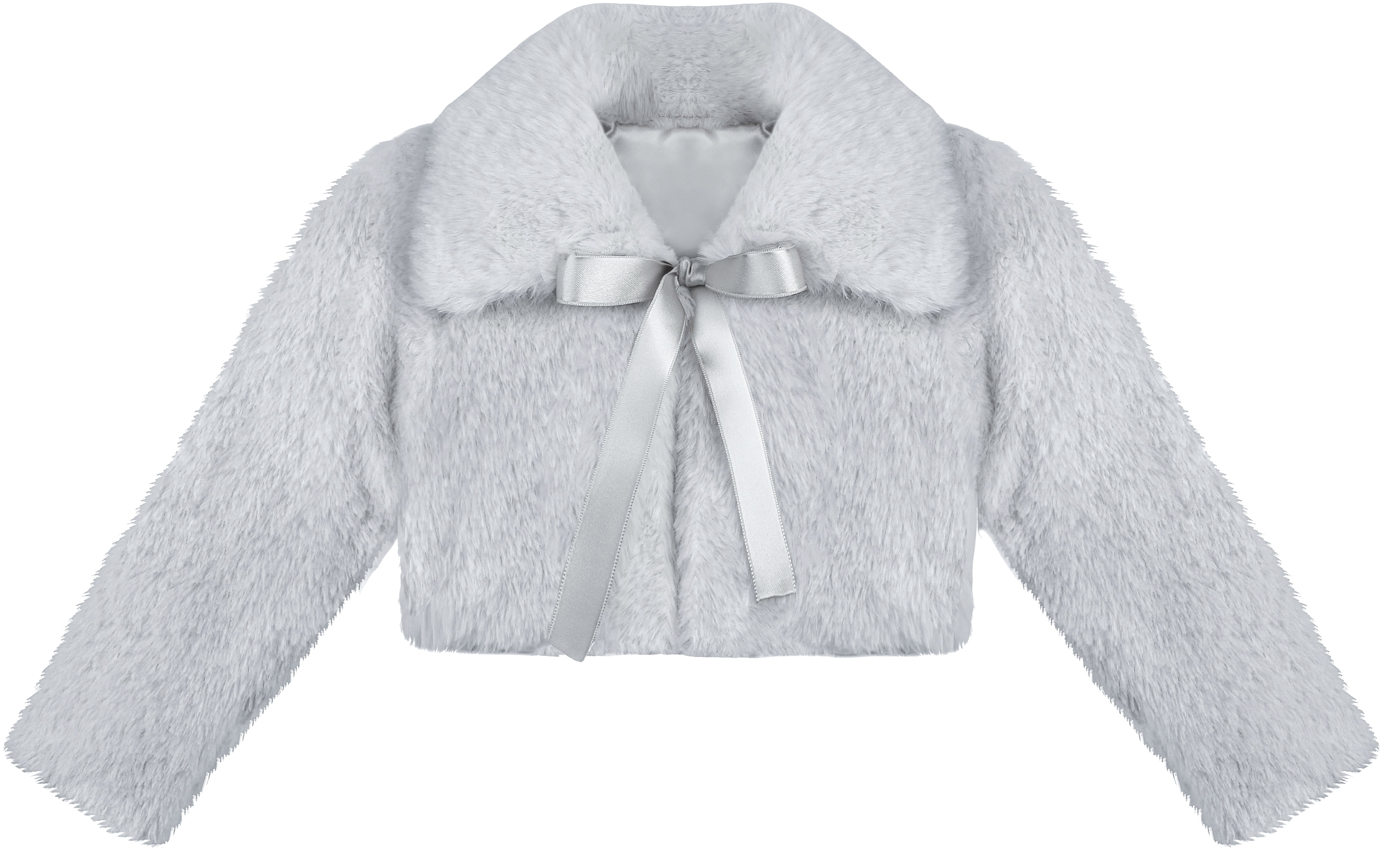 Puffy cozy girls’ bolero jacket with oversized collar and tied bow; perfect girls christmas dress and Christmas gift ideas