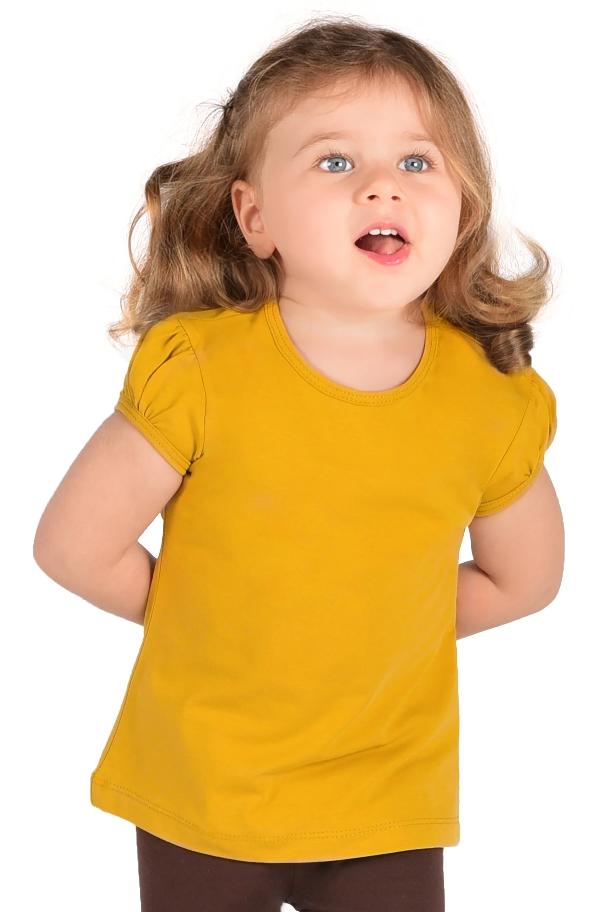 Girls' Basic Cotton T-Shirt  Short Puff Sleeve Crewneck / 11-12 Years LILAX