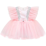 Baby Girls' Sequined Tulle Dress Ruffle Sleeve 3 Piece Gift Set For Newborns LILAX