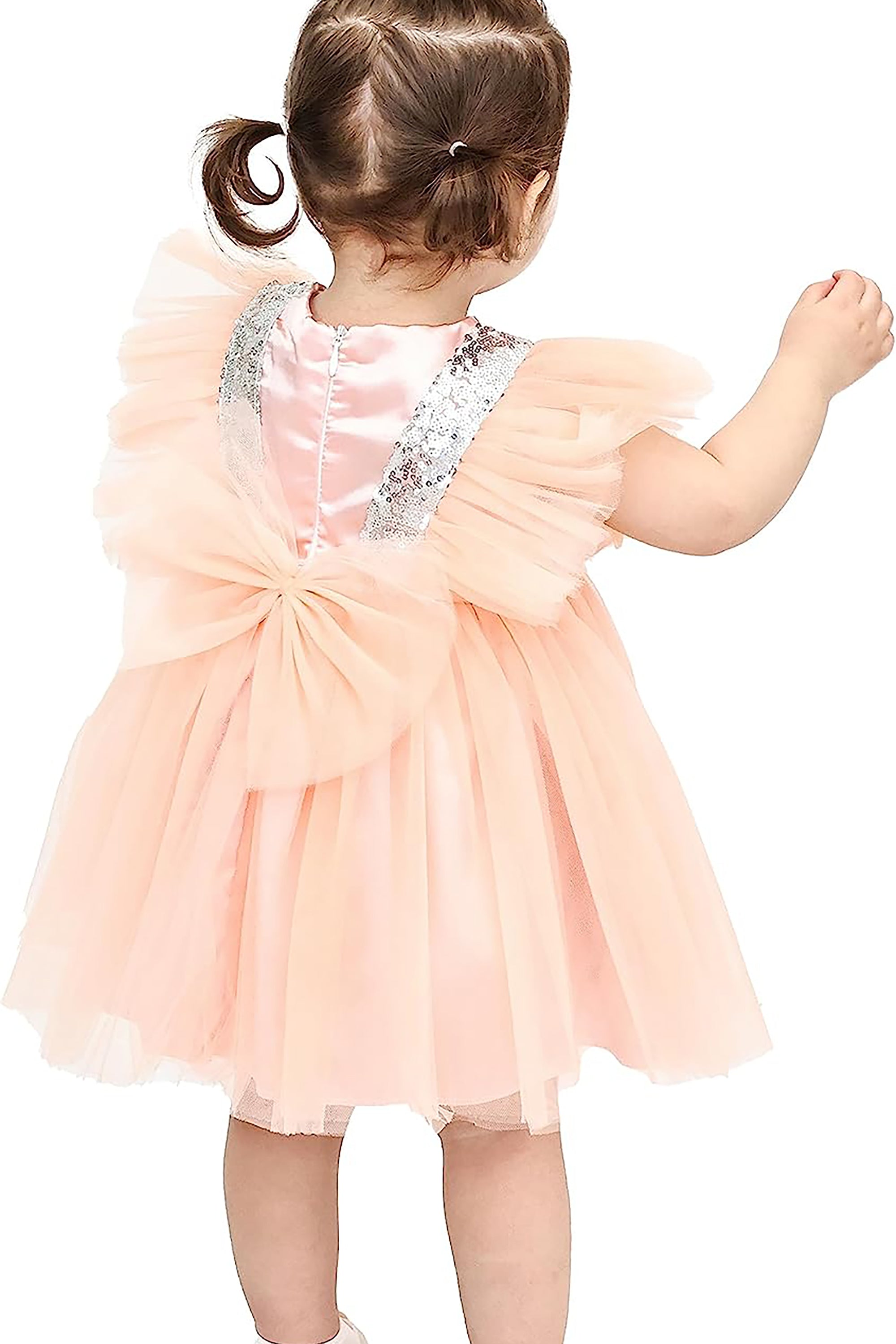 Baby Girls' Sequined Tulle Dress Ruffle Sleeve 3 Piece Gift Set For Newborns LILAX