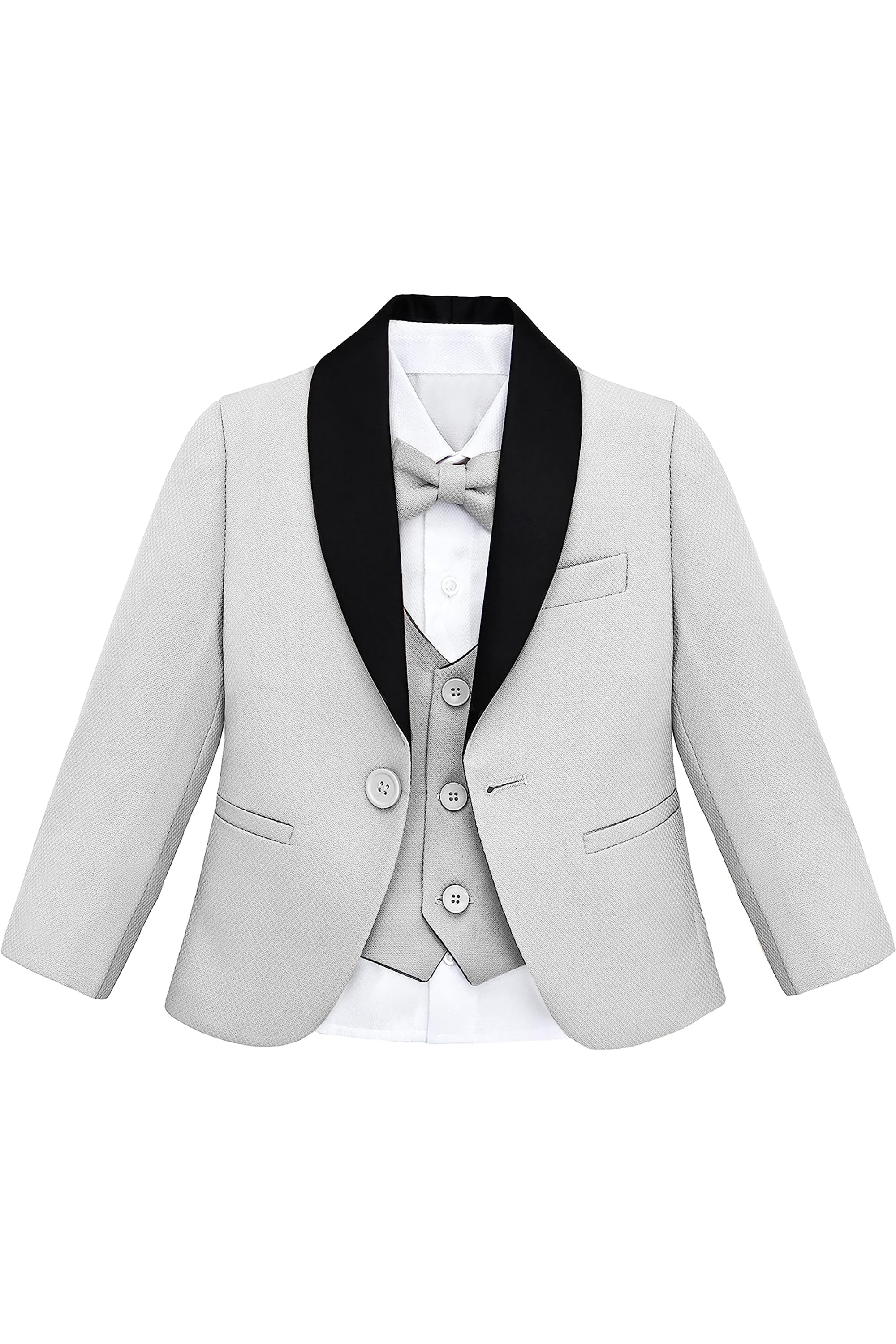 Little & Youth Boys' Satin Detailed Suit Set - Satin Collar Formal Jacket, Vest, Pants, Shirt, and Matching Bowtie - 5-Piece Fashion Set LILAX