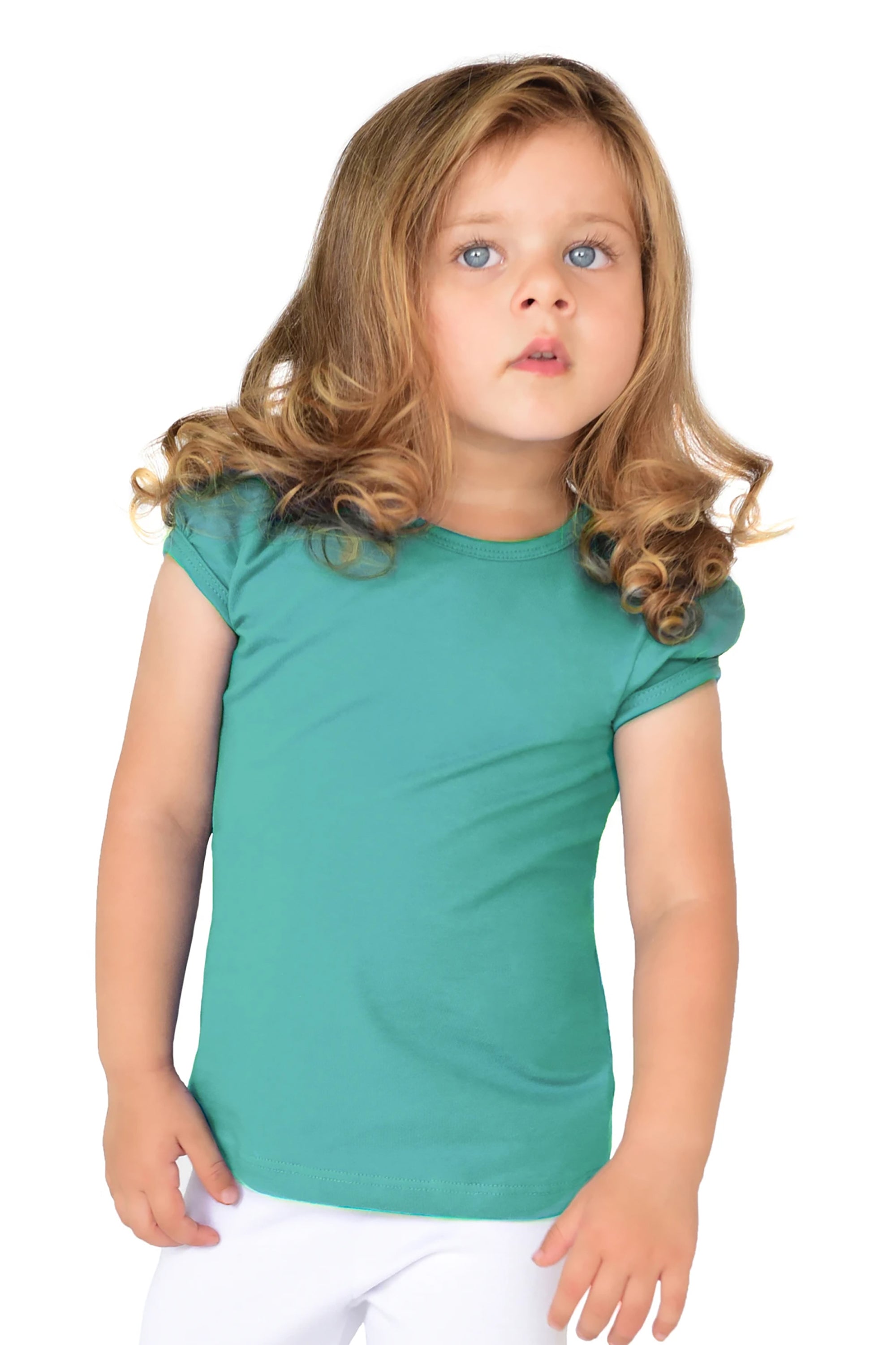 Girls' Basic Cotton T-Shirt  Short Puff Sleeve Crewneck / 11-12 Years LILAX