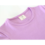 Girls' Basic Cotton T-Shirt  Short Puff Sleeve Crewneck / 11-12 Years LILAX