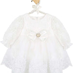 Newborn baby girl dress with lace flower details and  matching headband & shoes; for christening, baptism & Christmas gift ideas 