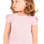 Girls' Basic Cotton T-Shirt  Short Puff Sleeve Crewneck / 11-12 Years LILAX