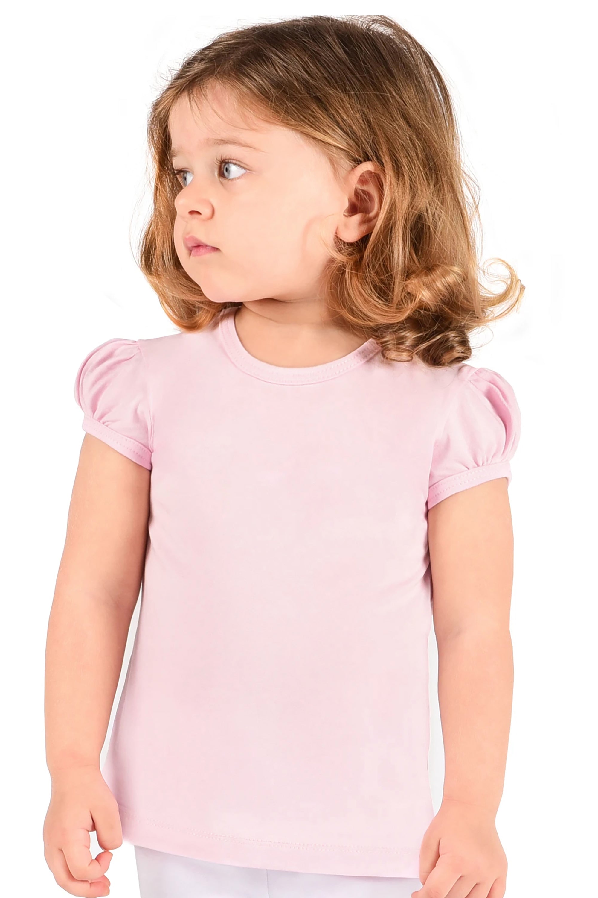 Girls' Basic Cotton T-Shirt  Short Puff Sleeve Crewneck / 11-12 Years LILAX