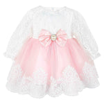 Newborn baby girl dress with lace flower details and  matching headband & shoes; for christening, baptism & Christmas gift ideas 