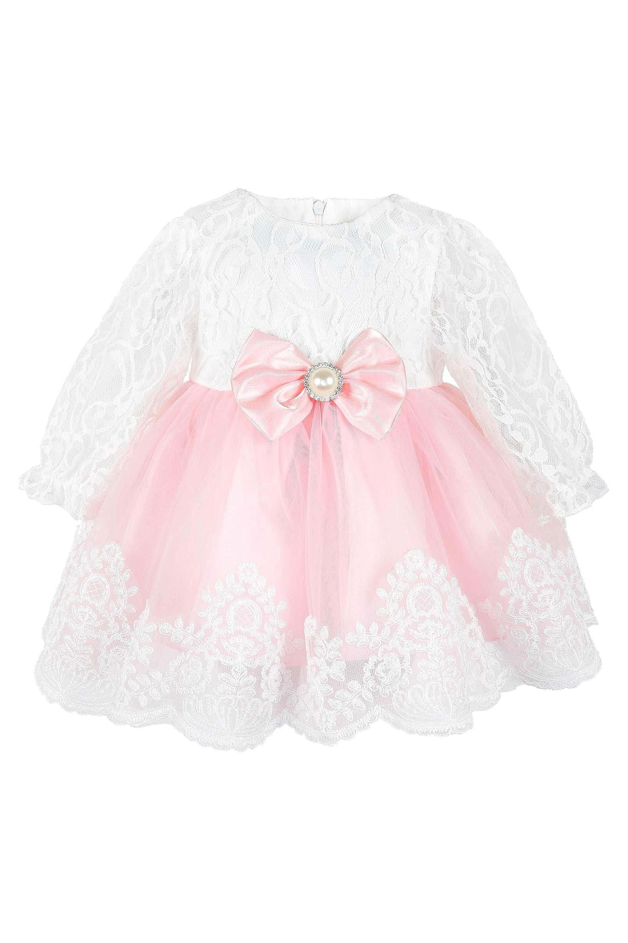 Newborn baby girl dress with lace flower details and  matching headband & shoes; for christening, baptism & Christmas gift ideas 