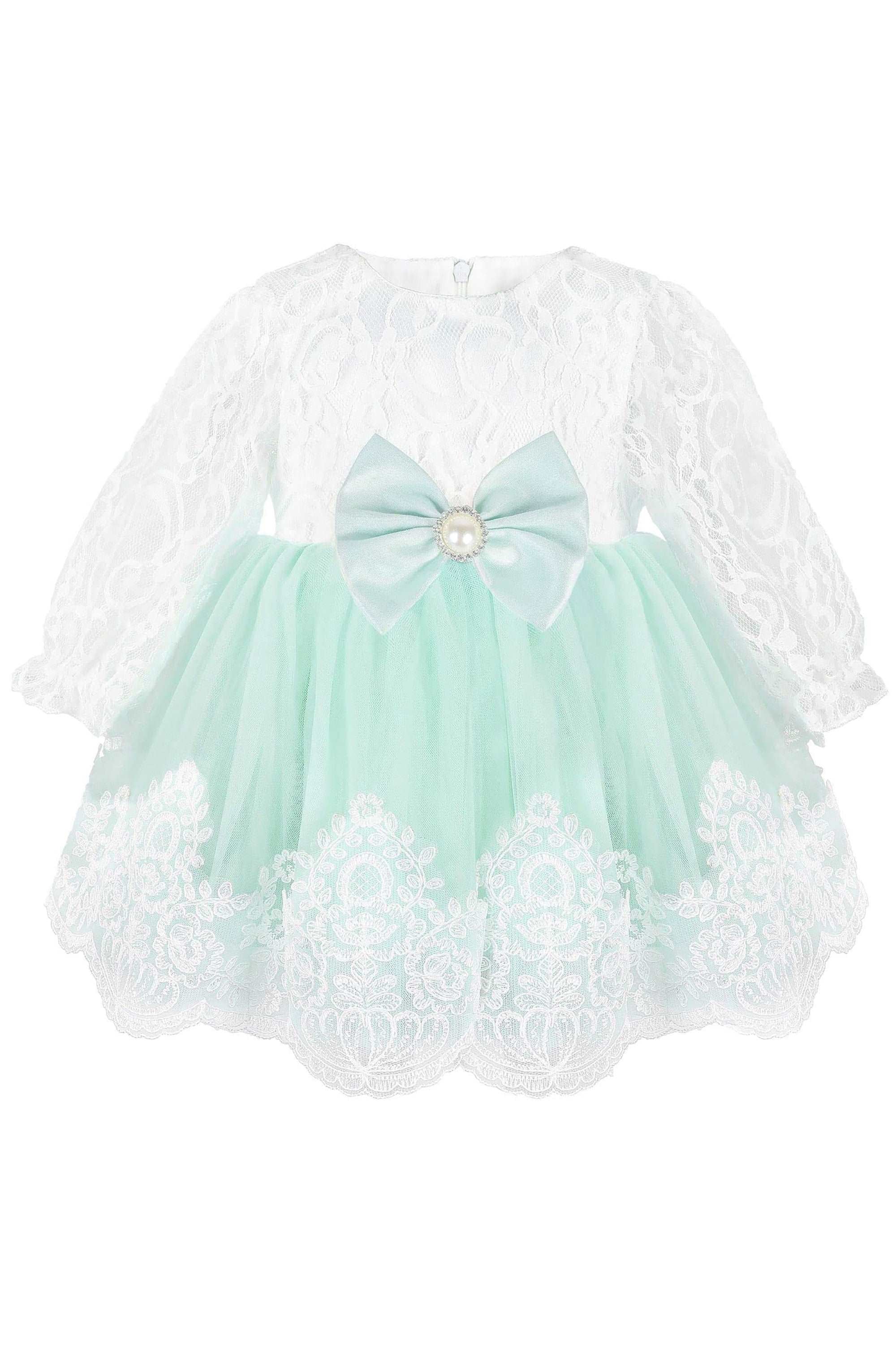 Newborn baby girl dress with lace flower details and  matching headband & shoes; for christening, baptism & Christmas gift ideas 