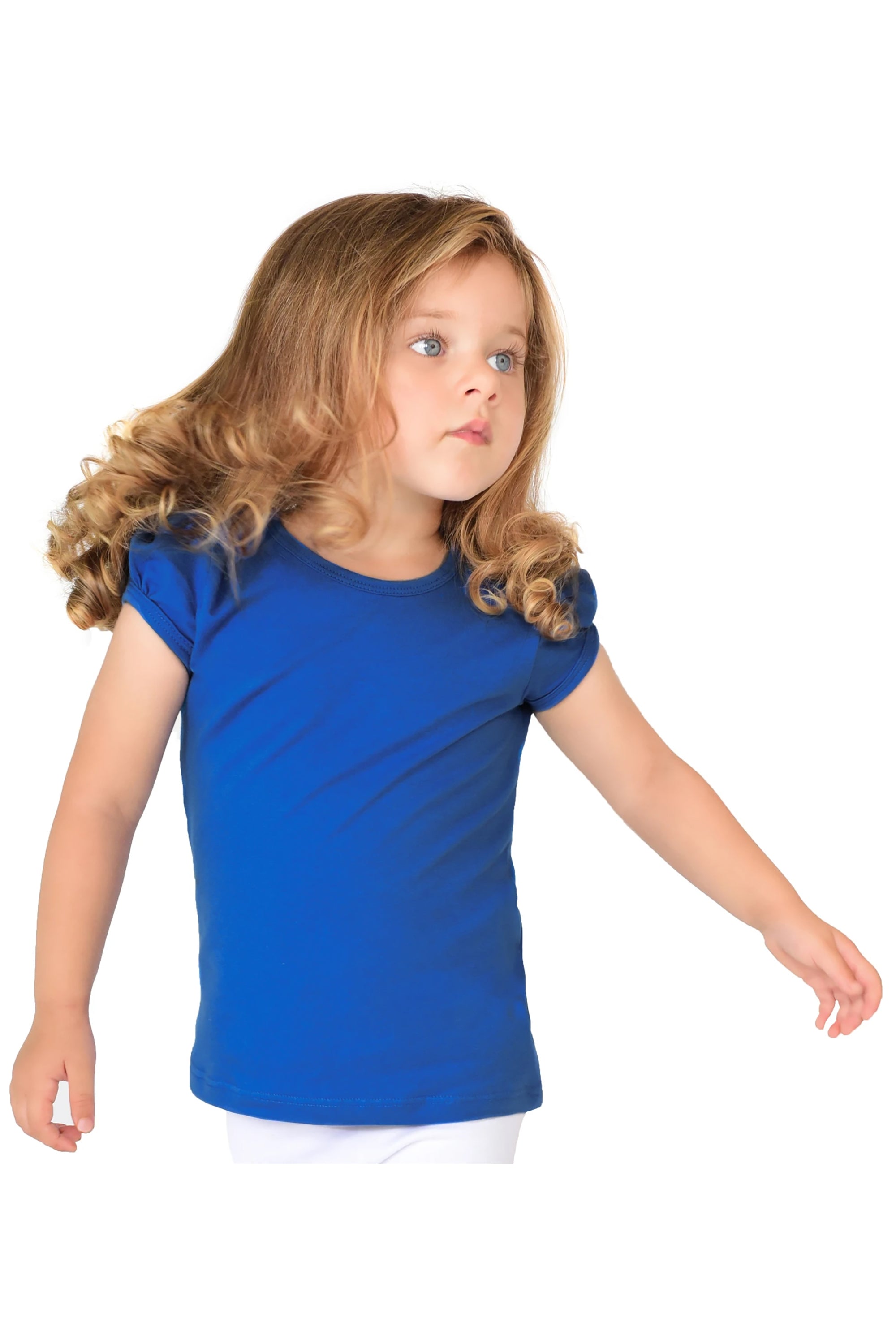 Girls' Basic Cotton T-Shirt  Short Puff Sleeve Crewneck / 11-12 Years LILAX