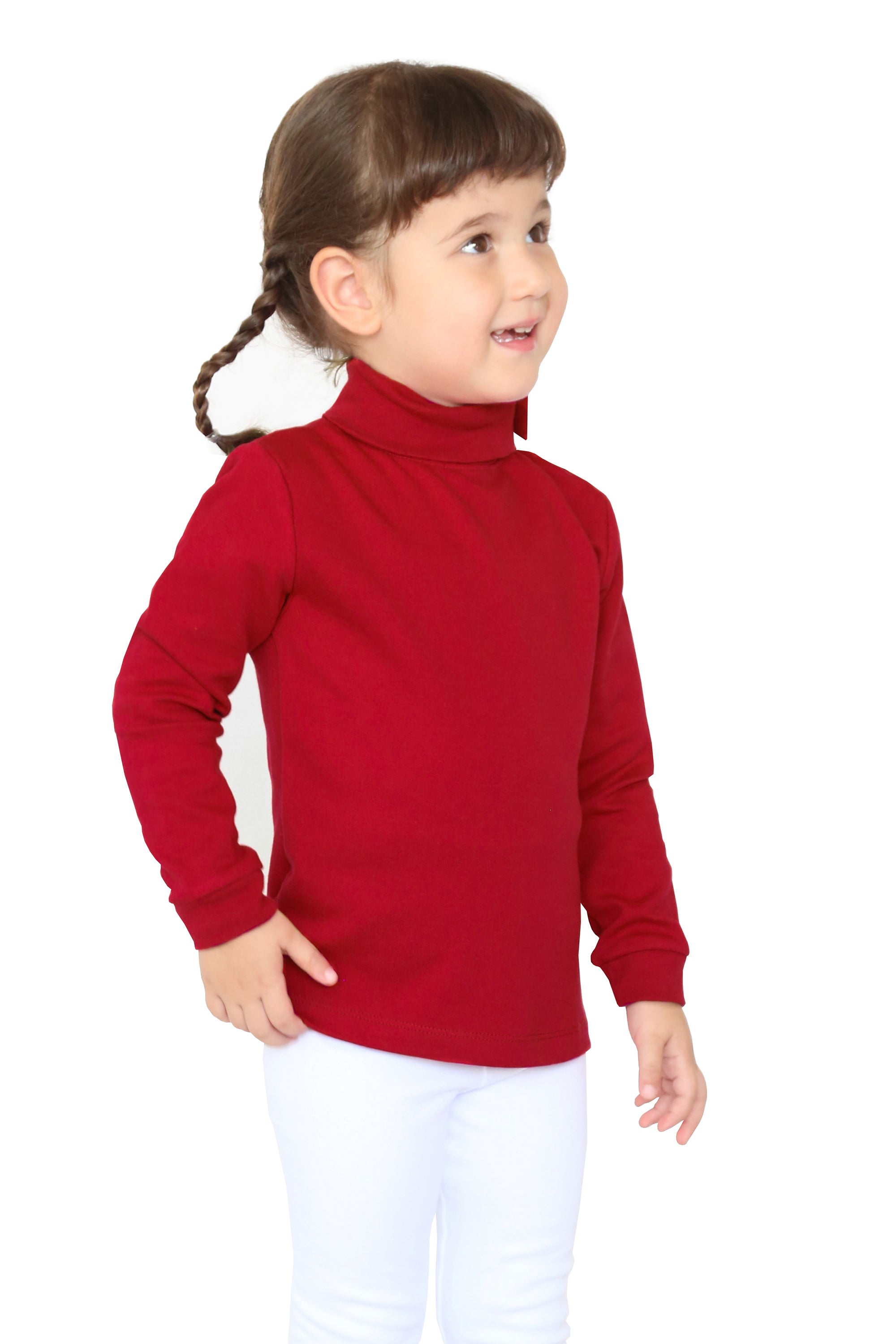 Girls' Solid Cotton Shirt Basic Long Sleeve Turtleneck T-Shirt / 5 to 8 Years LILAX