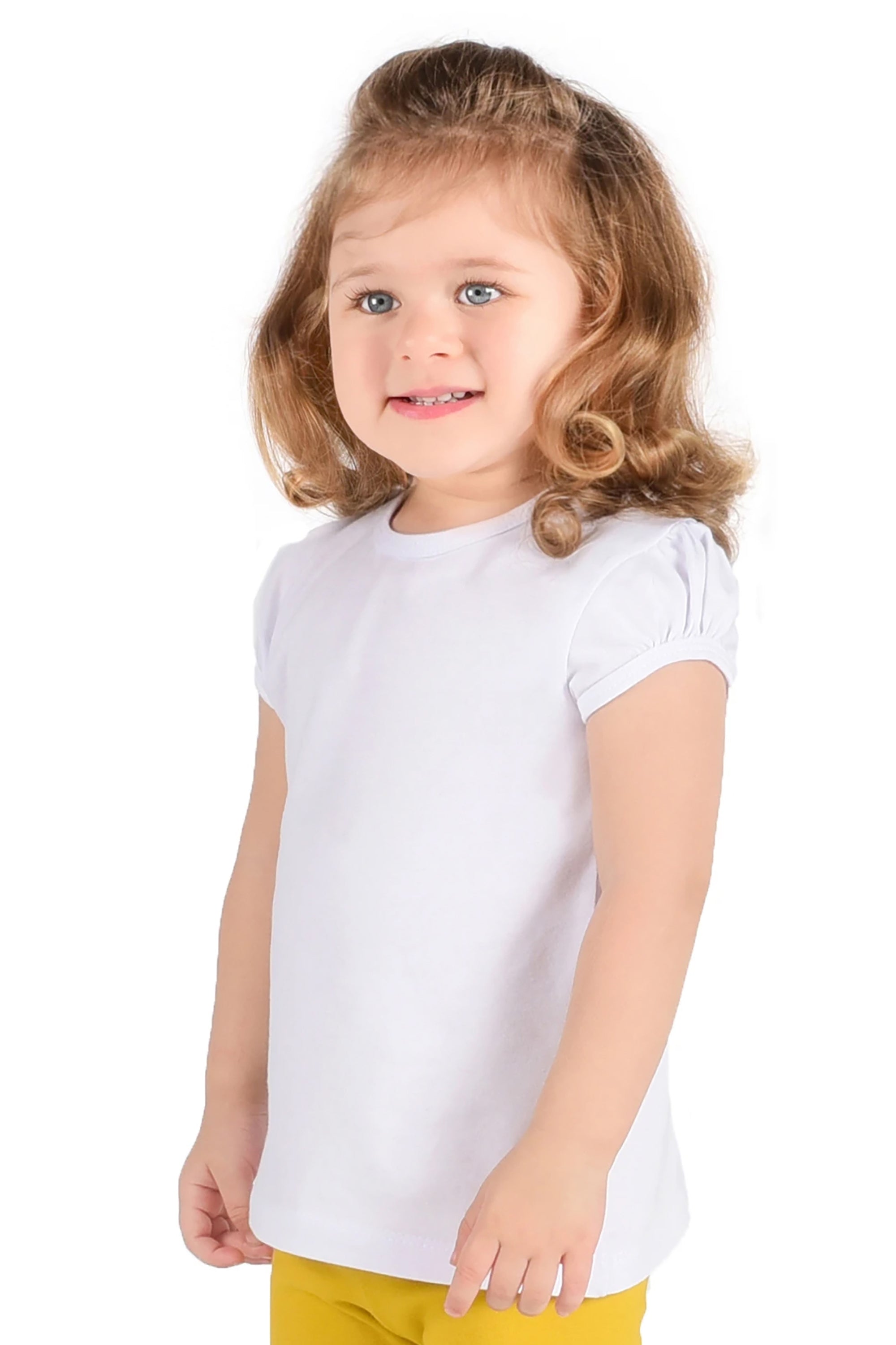 Girls' Basic Cotton T-Shirt  Short Puff Sleeve Crewneck / 11-12 Years LILAX