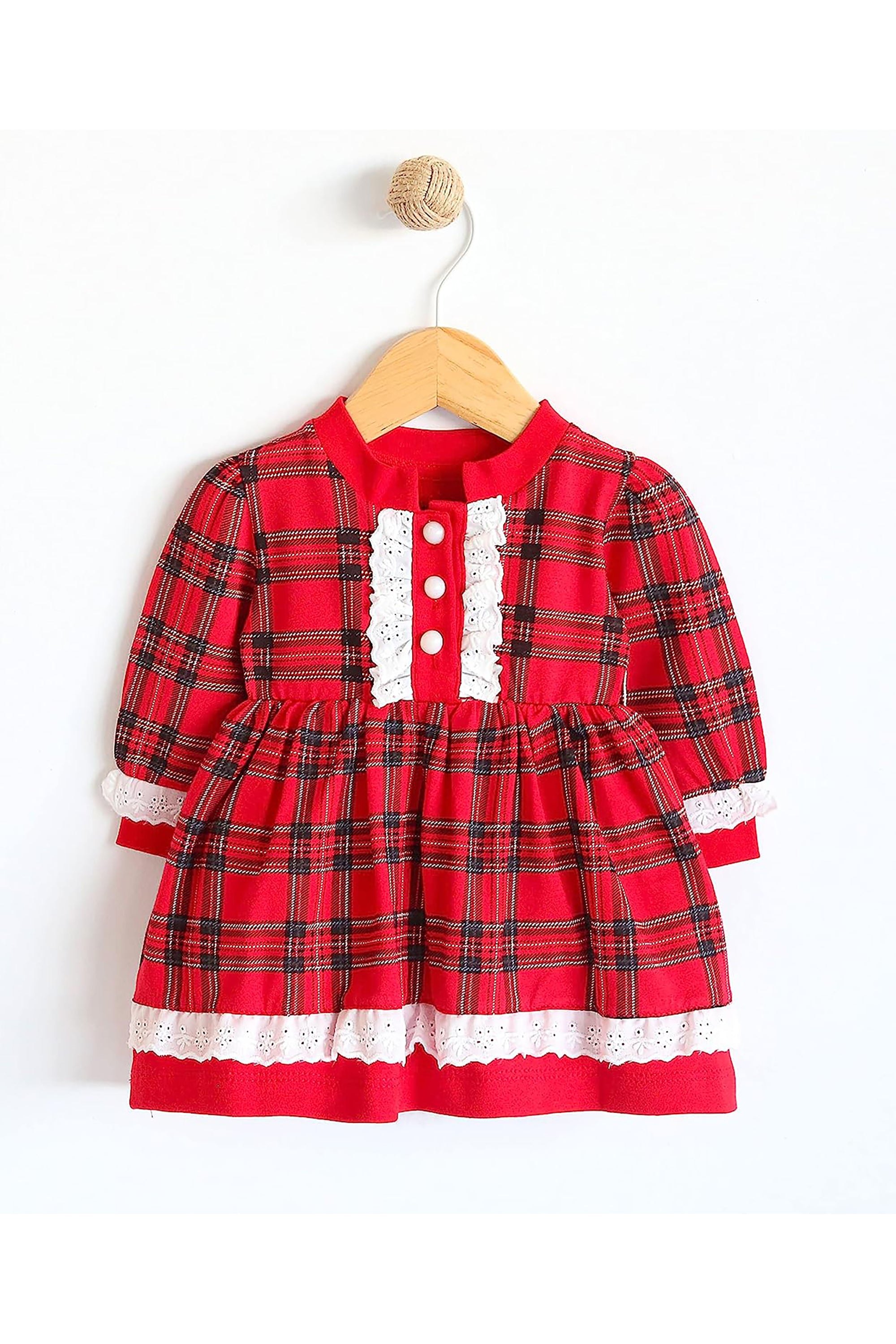 Plaid cotton baby girl clothes with ruffle and lace details and bows; perfect girls Christmas dress & Christmas gift ideas  