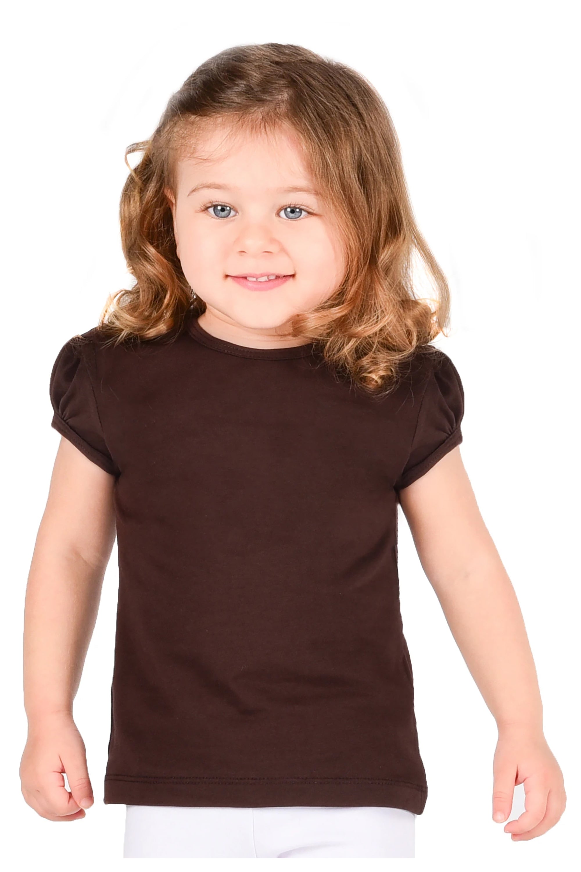 Girls' Basic Cotton T-Shirt  Short Puff Sleeve Crewneck / 11-12 Years LILAX