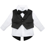 Baby boy 4 piece tuxedo suit with shirt, pants, vest, shoes; perfect for baby boy clothes & christmas gift ideas  