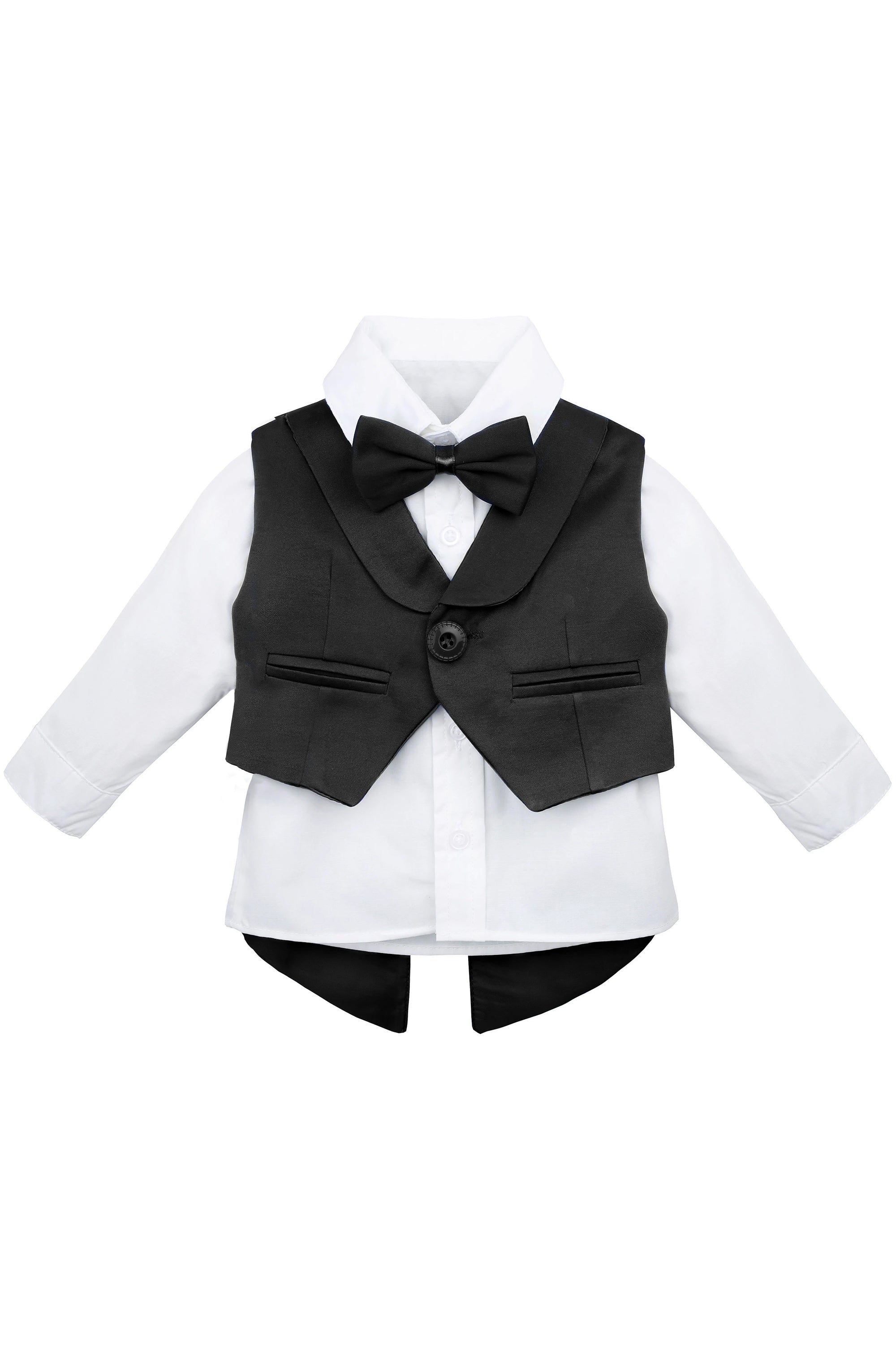 Baby boy 4 piece tuxedo suit with shirt, pants, vest, shoes; perfect for baby boy clothes & christmas gift ideas  