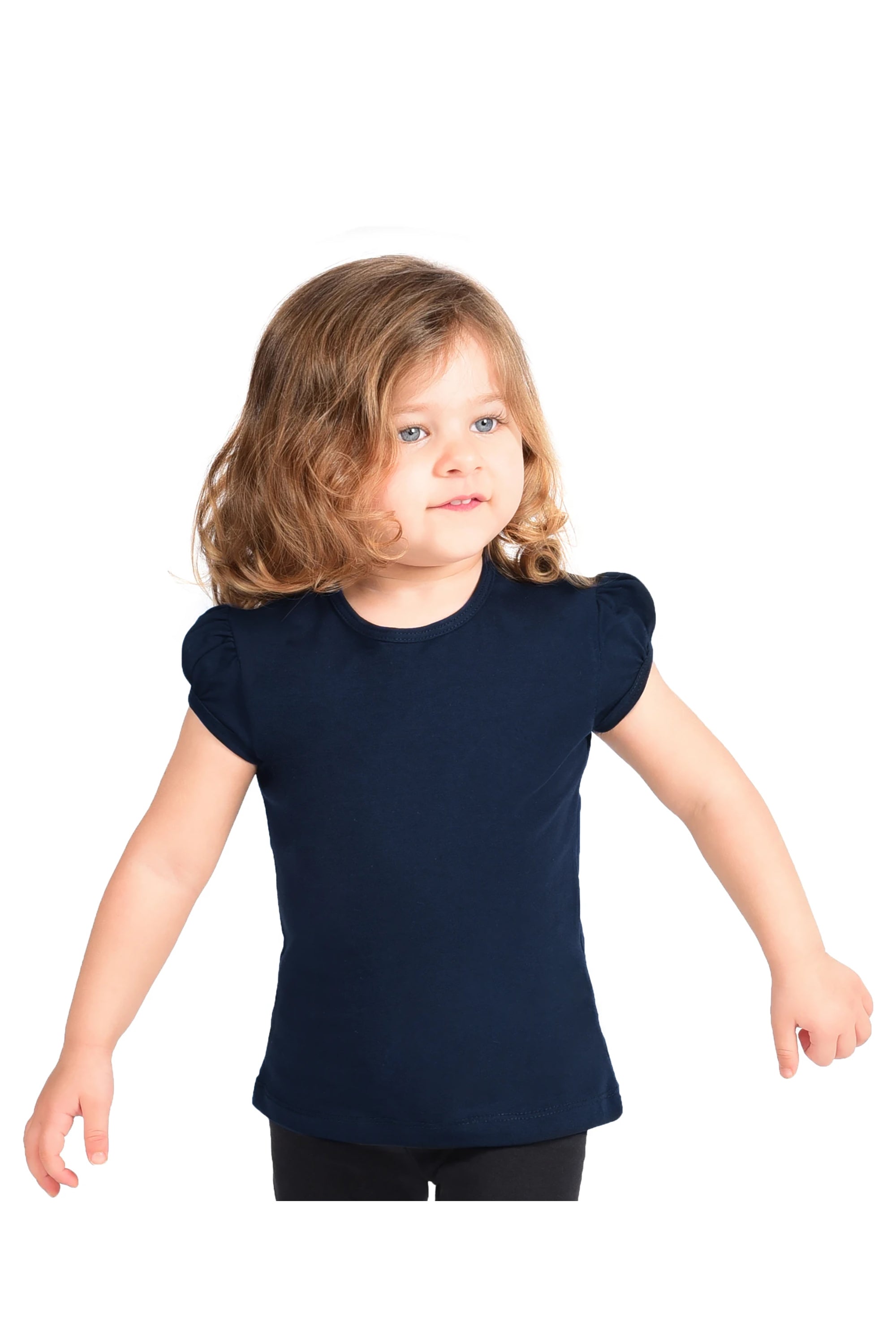 Girls' Basic Cotton T-Shirt  Short Puff Sleeve Crewneck / 11-12 Years LILAX