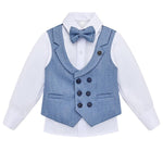 Little & Youth Boys Formal Suit Set Slim Fit Vest, White Dress Shirt, Dress Pants and Bowtie 4 Piece LILAX