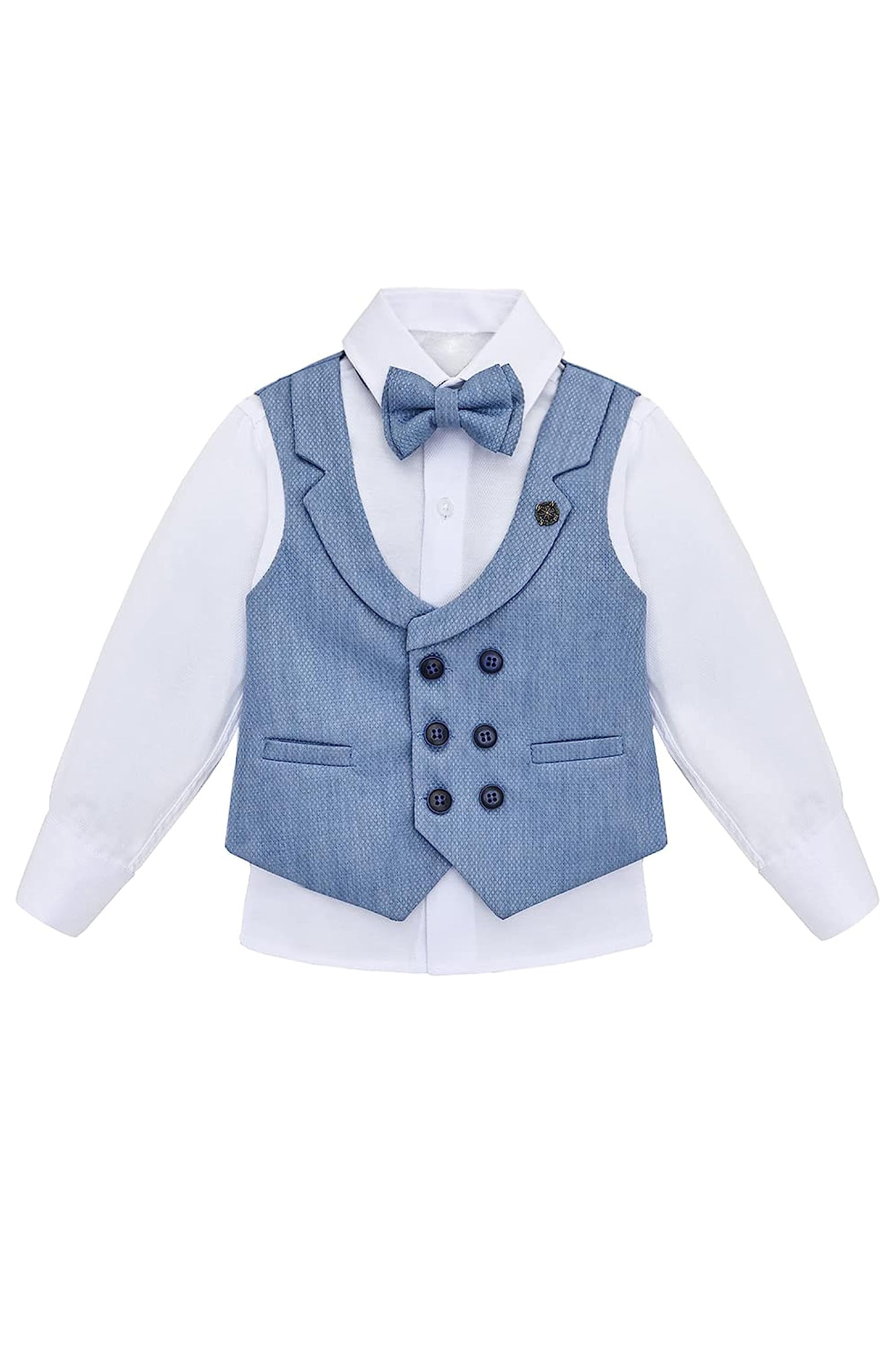 Little & Youth Boys Formal Suit Set Slim Fit Vest, White Dress Shirt, Dress Pants and Bowtie 4 Piece LILAX