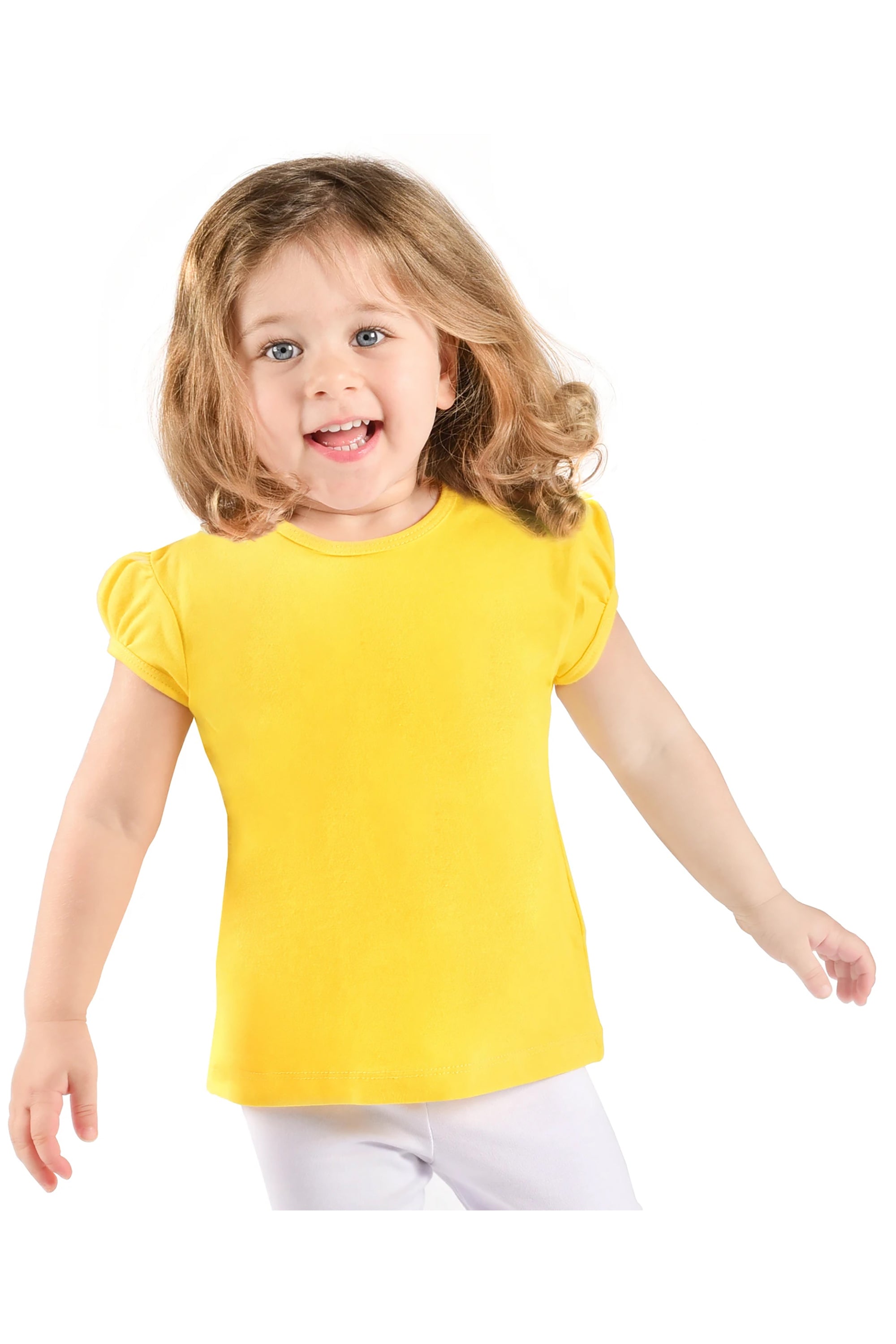 Girls' Basic Cotton T-Shirt  Short Puff Sleeve Crewneck / 11-12 Years LILAX