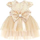 Baby Girls' Sparkly Tulle Dress, Glitter Polka Dots Princess Gown with Matching Headband and Shoes LILAX