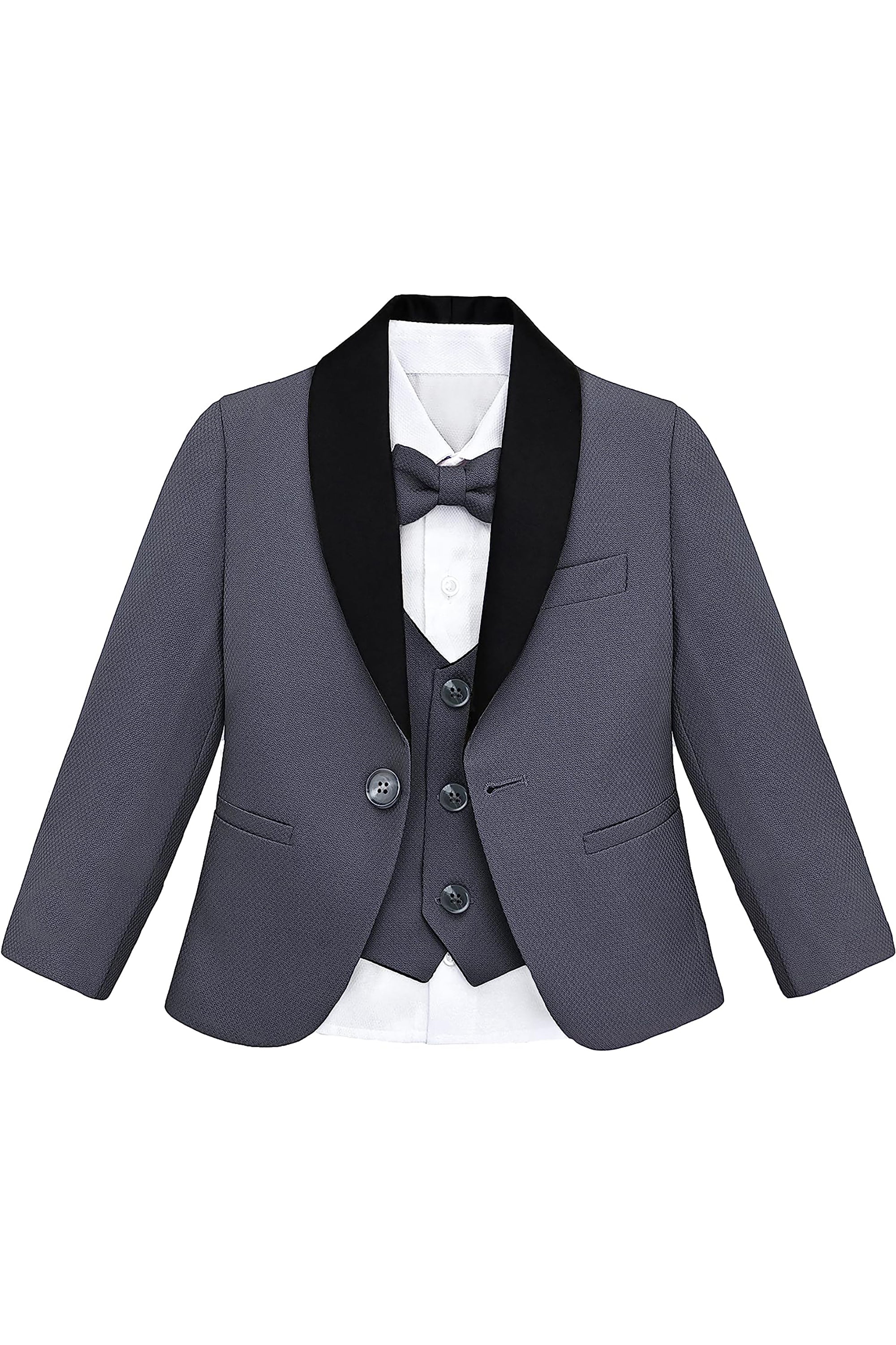 Little & Youth Boys' Satin Detailed Suit Set - Satin Collar Formal Jacket, Vest, Pants, Shirt, and Matching Bowtie - 5-Piece Fashion Set LILAX