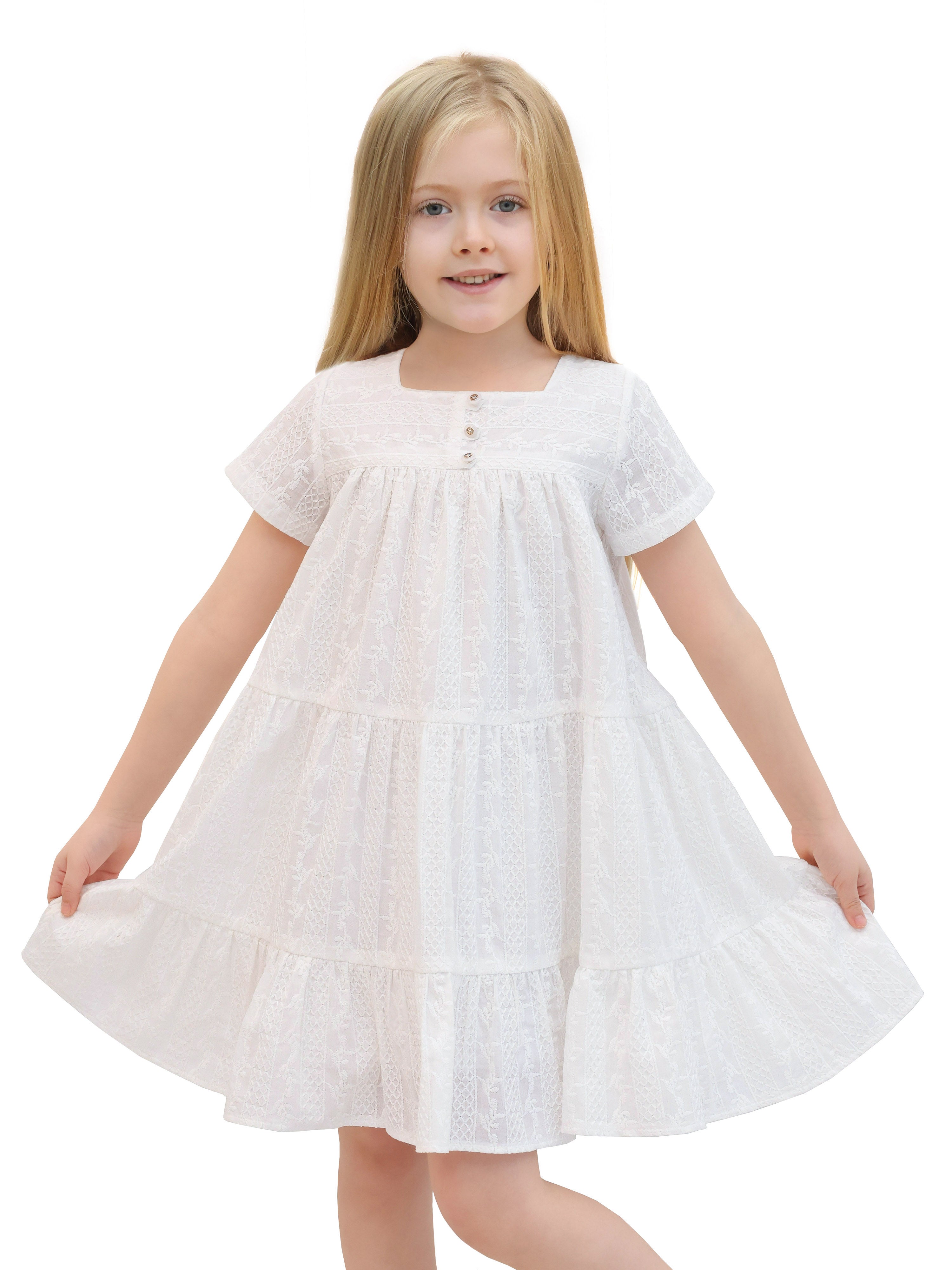 Squareneck cotton girls dress with flower embroidery; perfect for baby clothes & Christmas gift ideas 