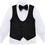 Toddler & Youth Boys 4 Piece Formal Suit Set V-Neck Vest White Dress Shirt Dress Pants and Bowtie LILAX