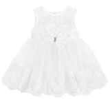 Newborn baby girl dress with lace flower details and  matching headband & shoes; for christening, baptism & Christmas gift ideas 