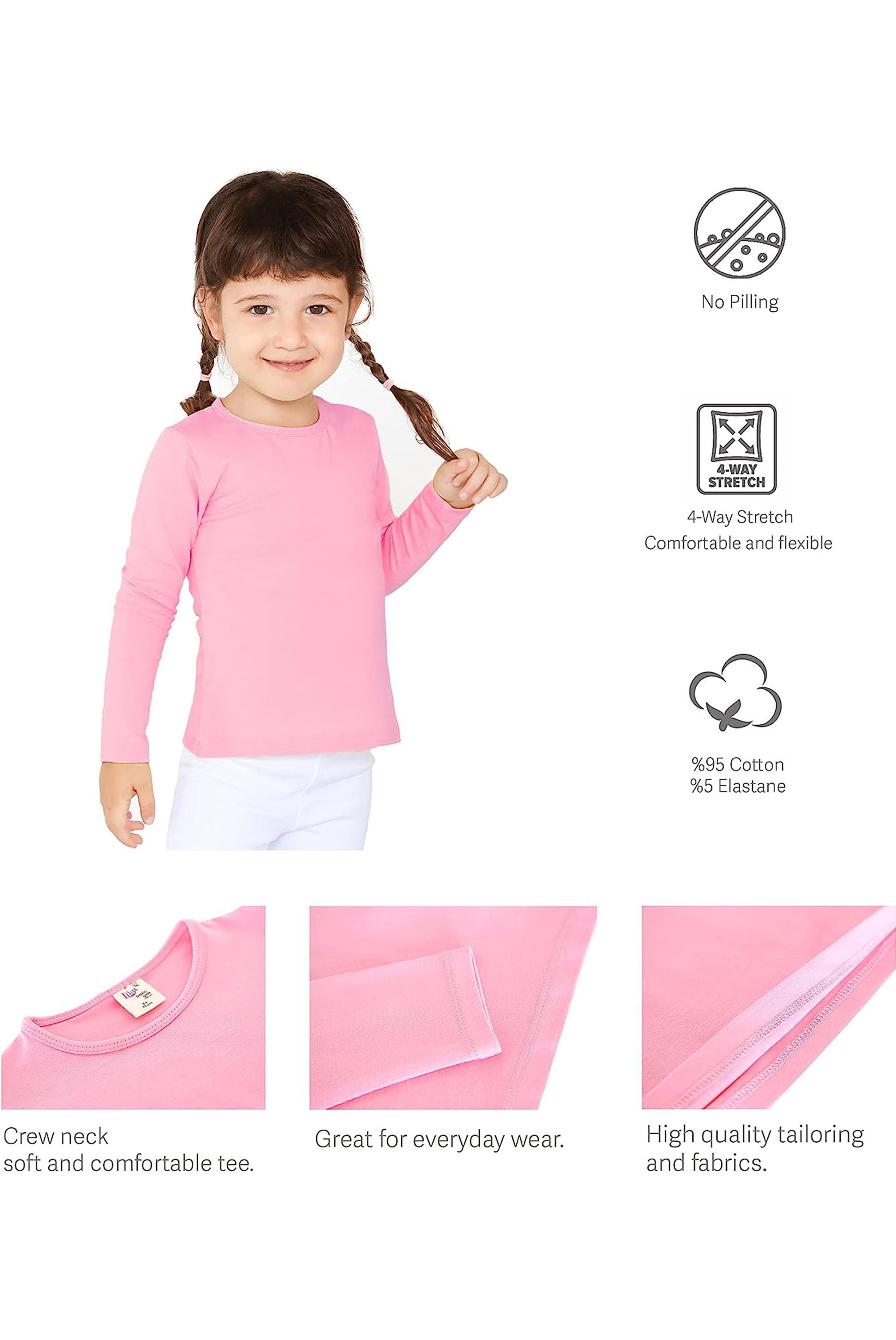 Girls' Basic Crewneck Long Sleeve Cotton T-Shirt / 11-12 Years LILAX