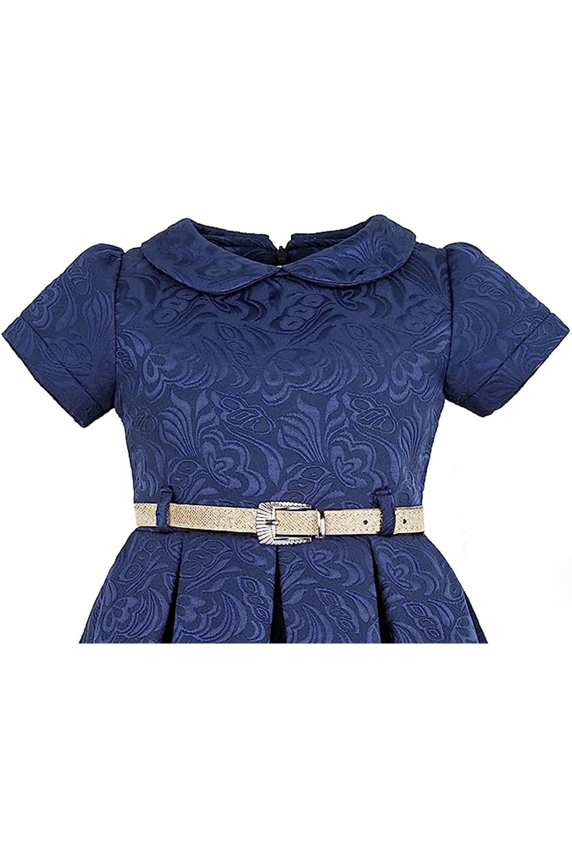 Girls collared short sleeve dress with belt; perfect for christmas gift ideas