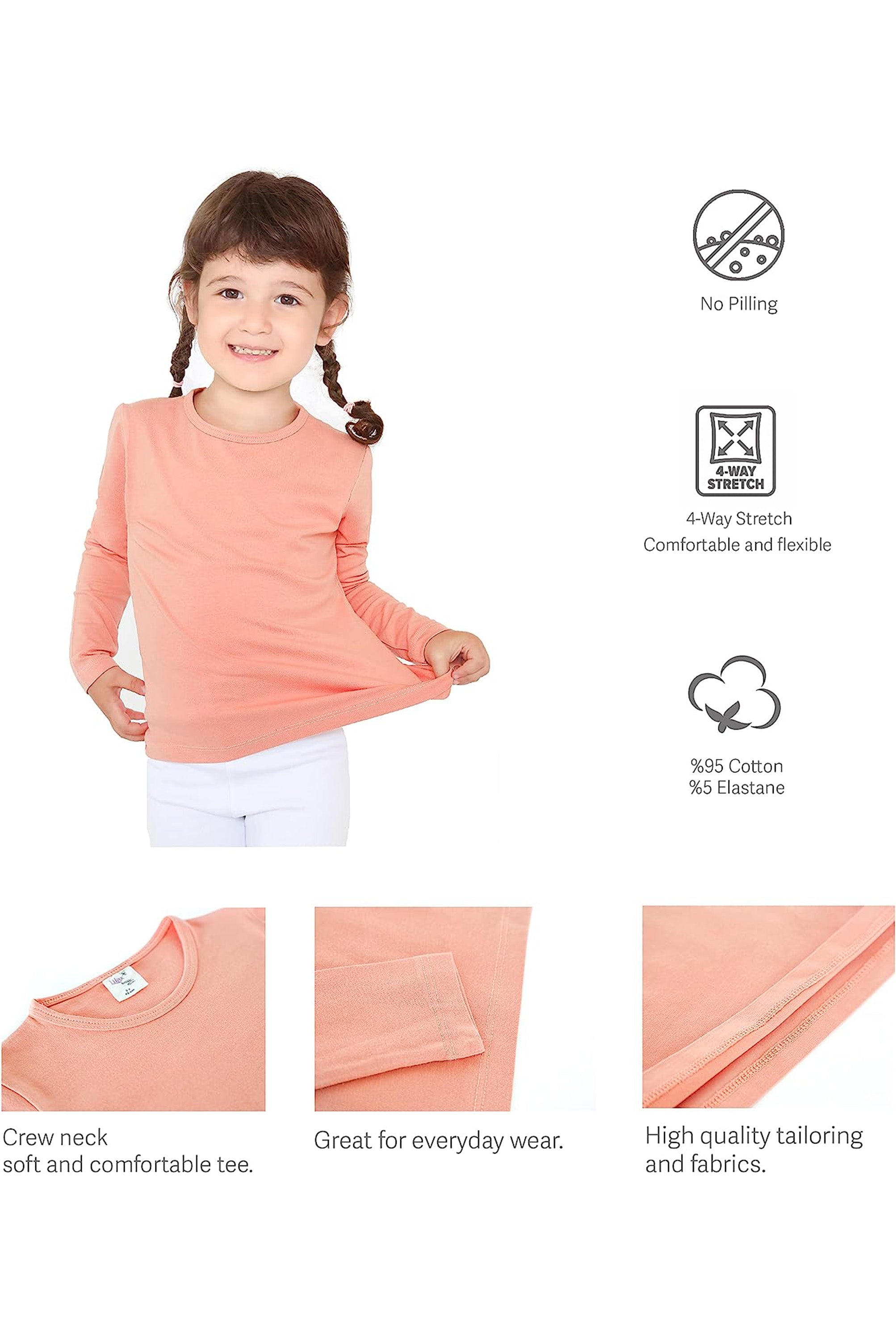 Girls' Basic Crewneck Long Sleeve Cotton T-Shirt / 11-12 Years LILAX