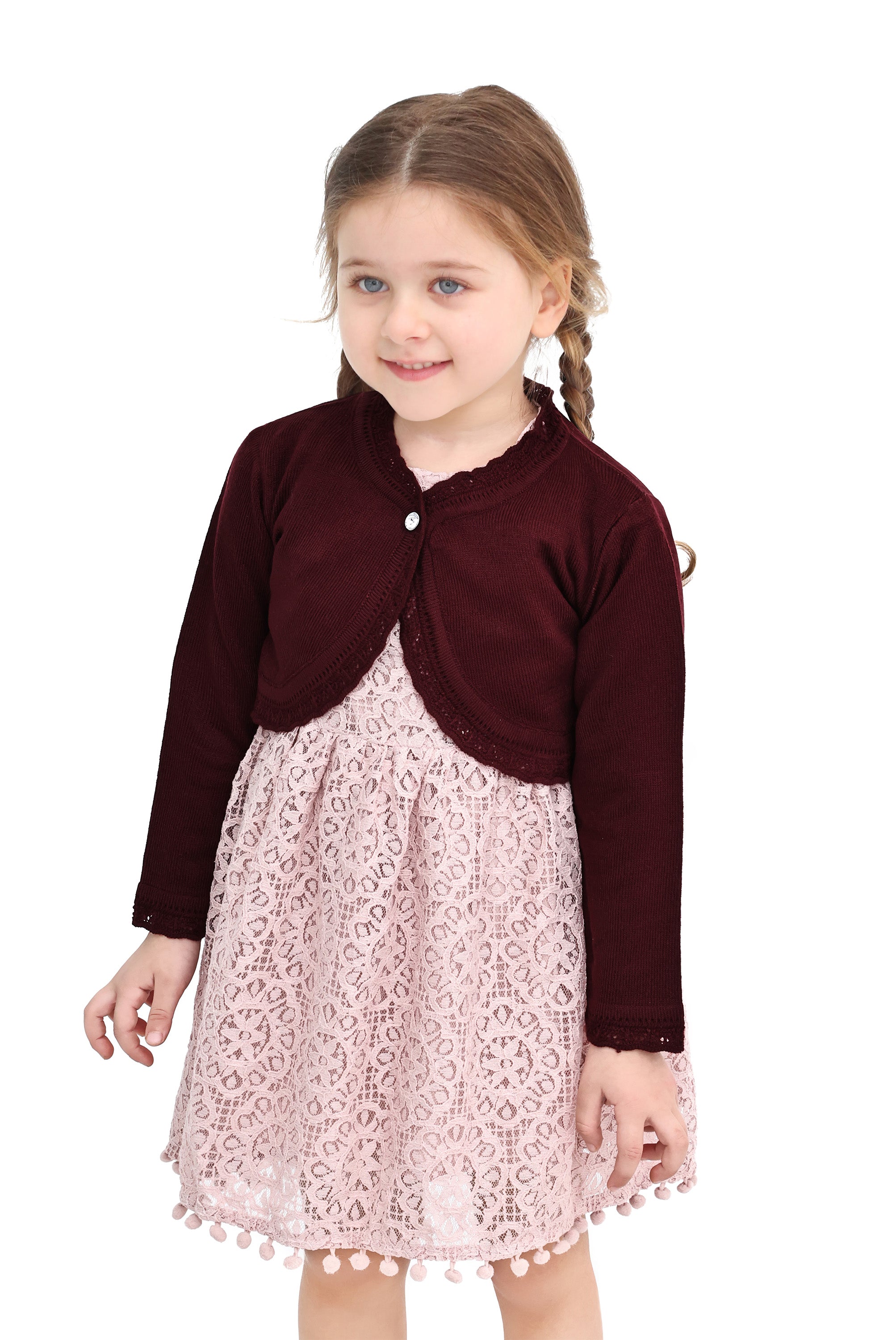 Girls' Bolero Cardigan Shrug Knit Long Sleeve Button Closure LILAX