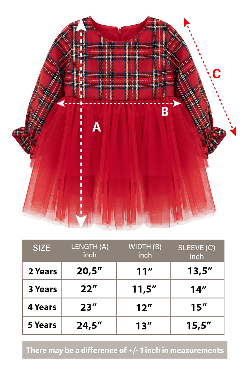 Girls' cotton plaid dress with attached tulle skirt; perfect girls christmas dress & Christmas gift ideas  