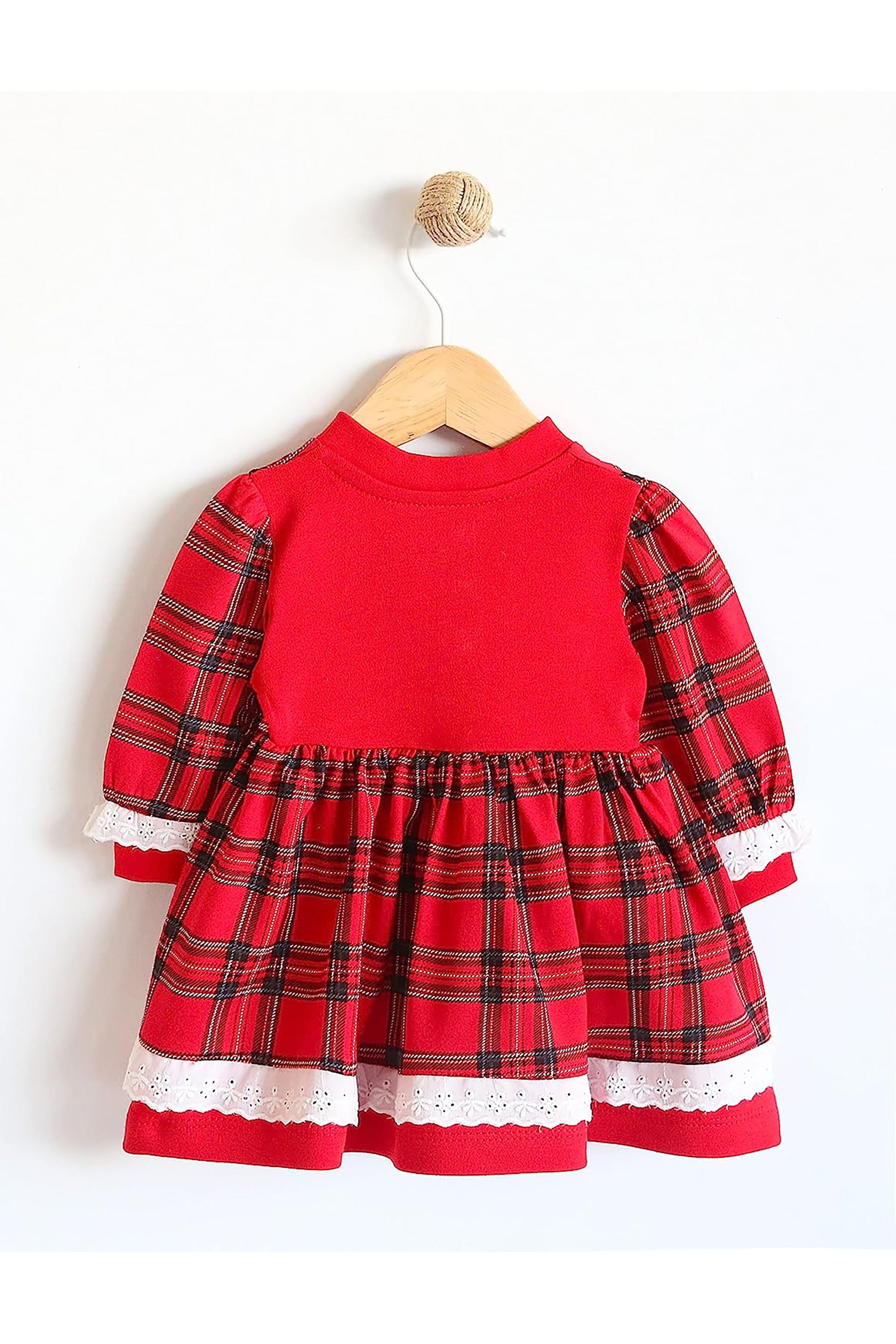 Plaid cotton baby girl clothes with ruffle and lace details and bows; perfect girls Christmas dress & Christmas gift ideas  