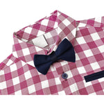 Little Boys' Trendy Pant Set - Plaid Dress Shirt, Pants, Bowtie, and Schoulders Strap LILAX