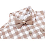 Little Boys' Trendy Pant Set - Plaid Dress Shirt, Pants, Bowtie, and Schoulders Strap LILAX