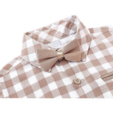 Little Boys' Trendy Pant Set - Plaid Dress Shirt, Pants, Bowtie, and Schoulders Strap LILAX