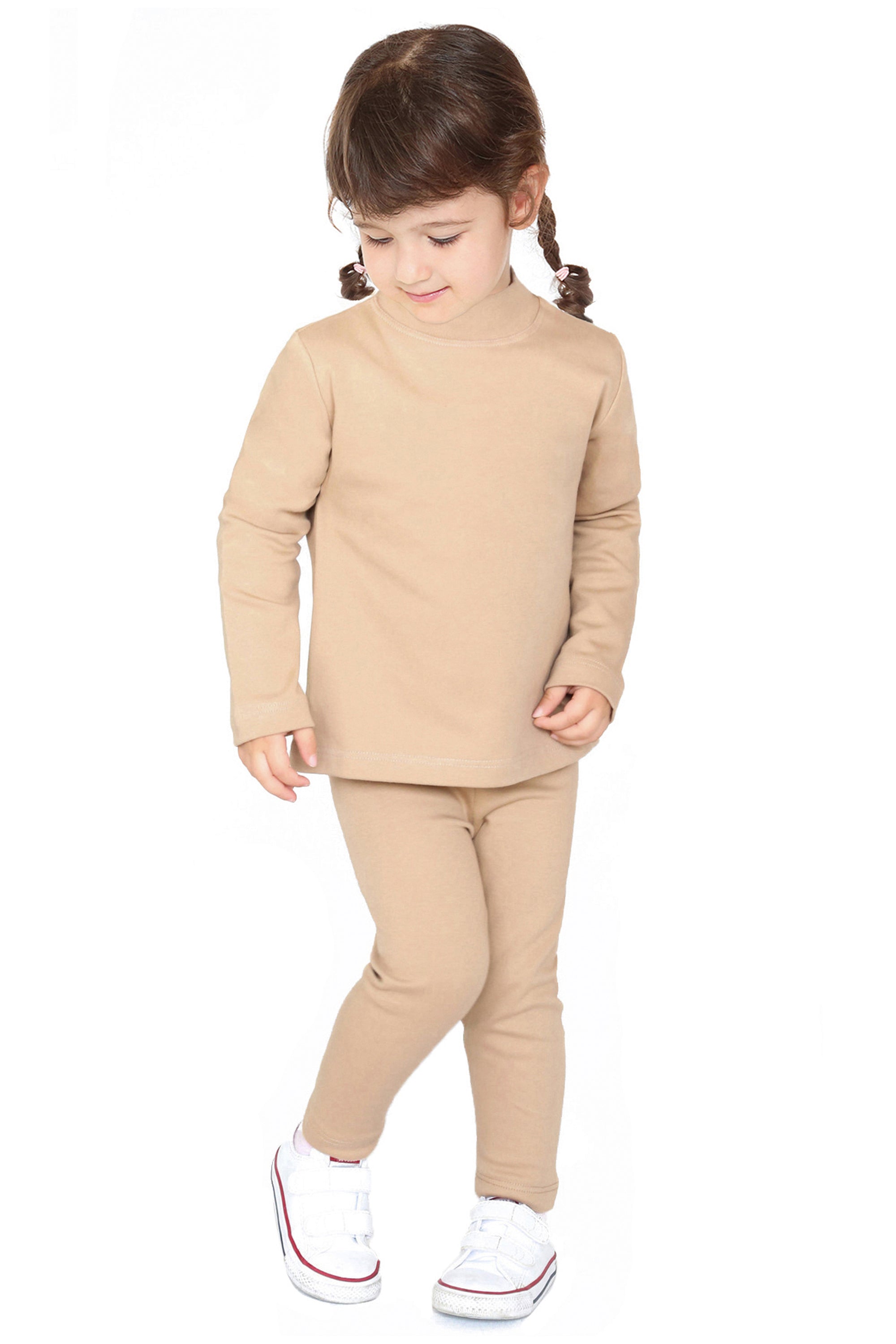 Girls cotton solid basic mockneck t-shirt and leggings set; perfect for baby girl clothes & christmas gift ideas