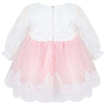 Newborn baby girl dress with lace flower details and  matching headband & shoes; for christening, baptism & Christmas gift ideas 