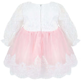 Newborn baby girl dress with lace flower details and  matching headband & shoes; for christening, baptism & Christmas gift ideas 