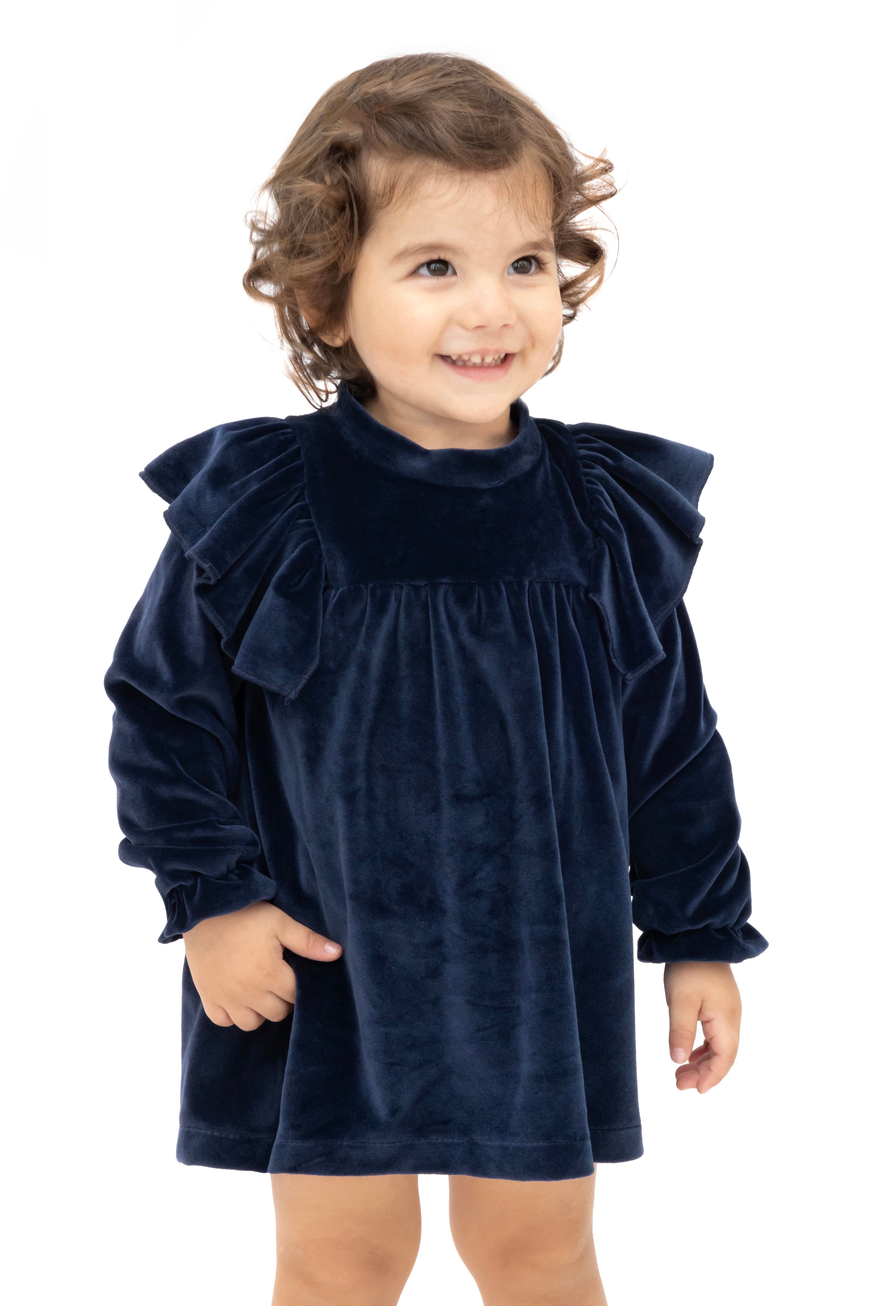 Baby velvet dress with ruffle shouders; perfect for baby girl clothes and Christmas gift ideas  