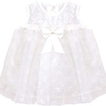 Baby girl tulle-skirt dress bow details; for baby girl clothes & christmas gift ideas