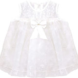 Baby girl tulle-skirt dress bow details; for baby girl clothes & christmas gift ideas