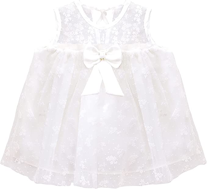 Baby girl tulle-skirt dress bow details; for baby girl clothes & christmas gift ideas