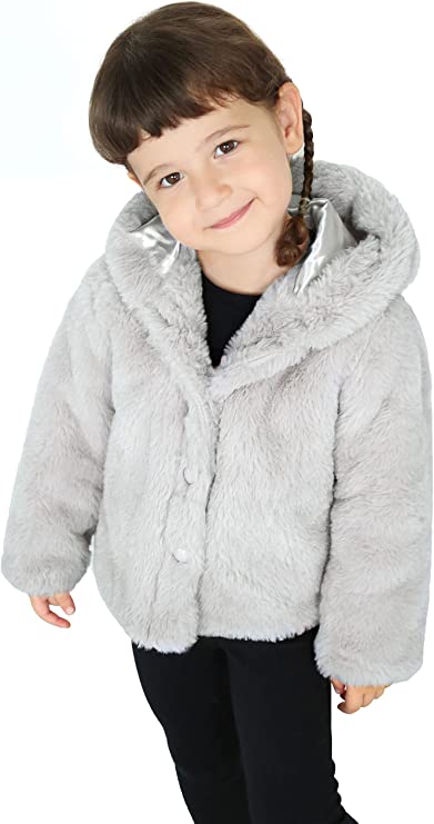 Girls puffy and cozy hooded cardigan sweater with 4 buttons; perfect for Christmas gift ideas