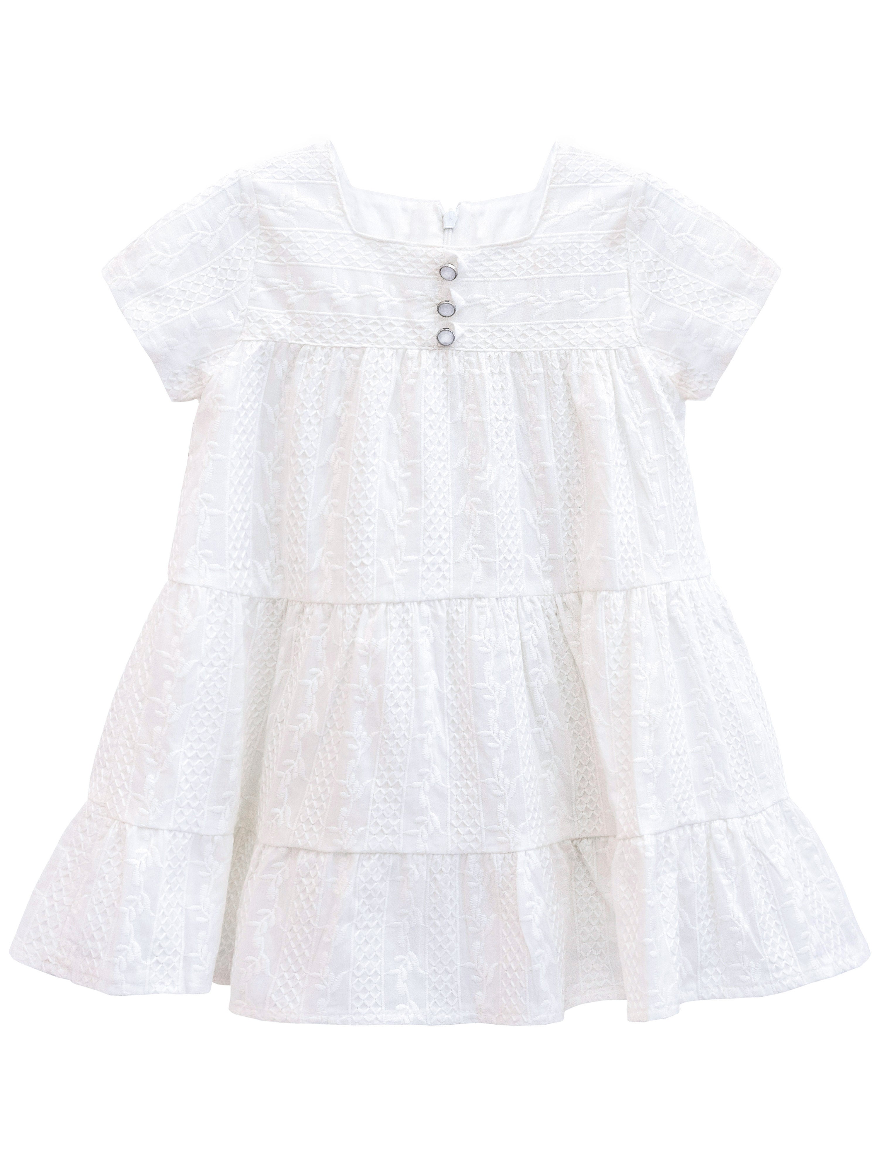 Squareneck cotton girls dress with flower embroidery; perfect for baby clothes & Christmas gift ideas 