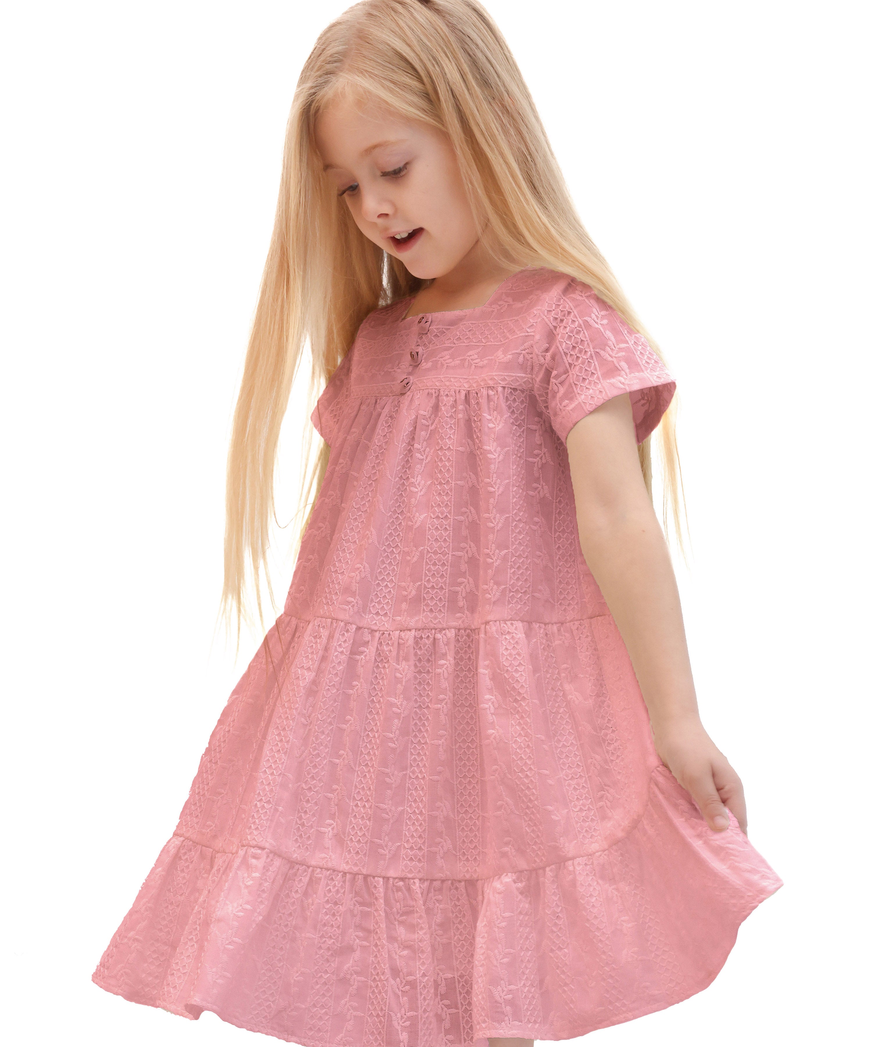 Squareneck cotton girls dress with flower embroidery; perfect for baby clothes & Christmas gift ideas 