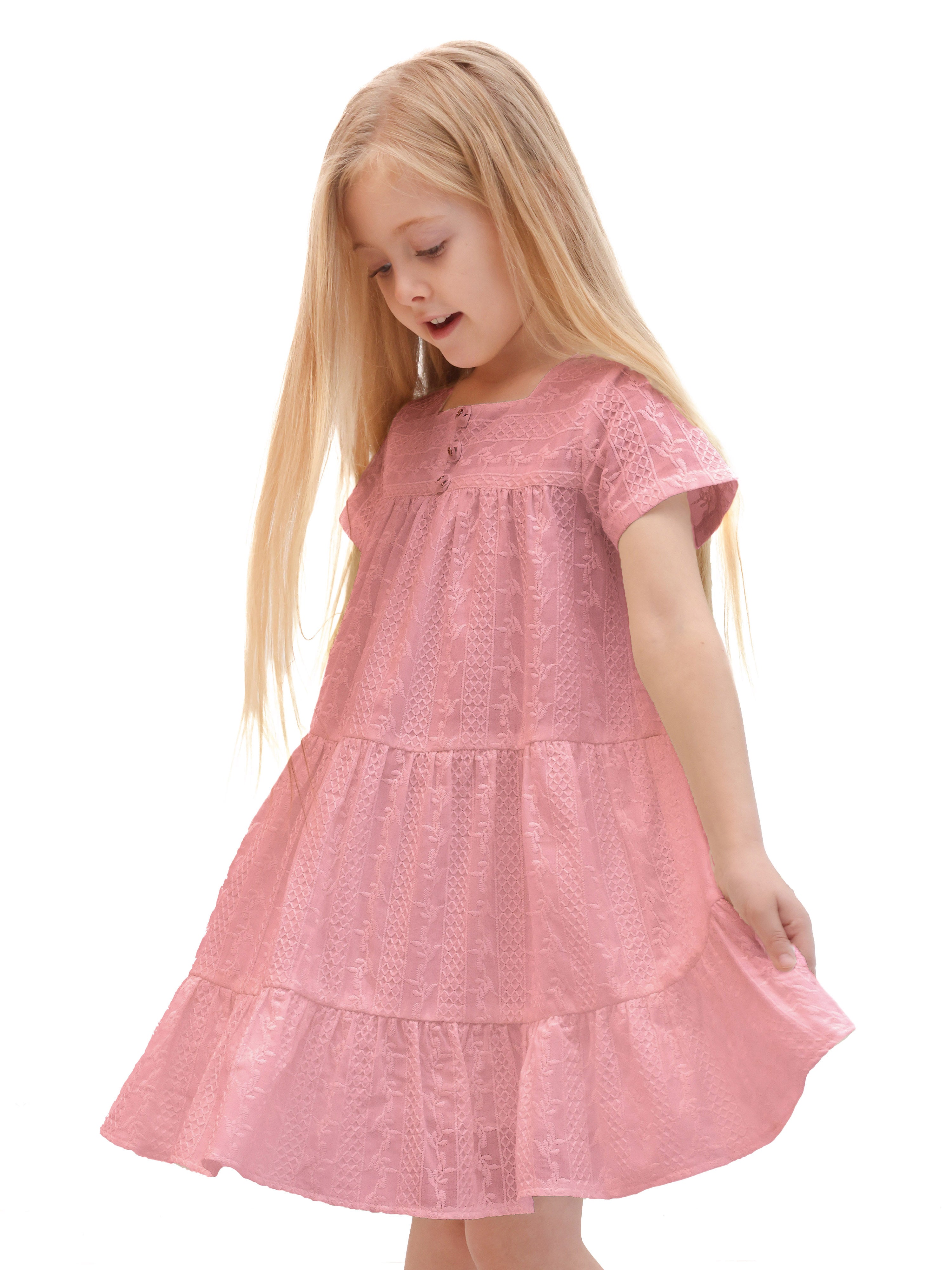 Squareneck cotton girls dress with flower embroidery; perfect for baby clothes & Christmas gift ideas 