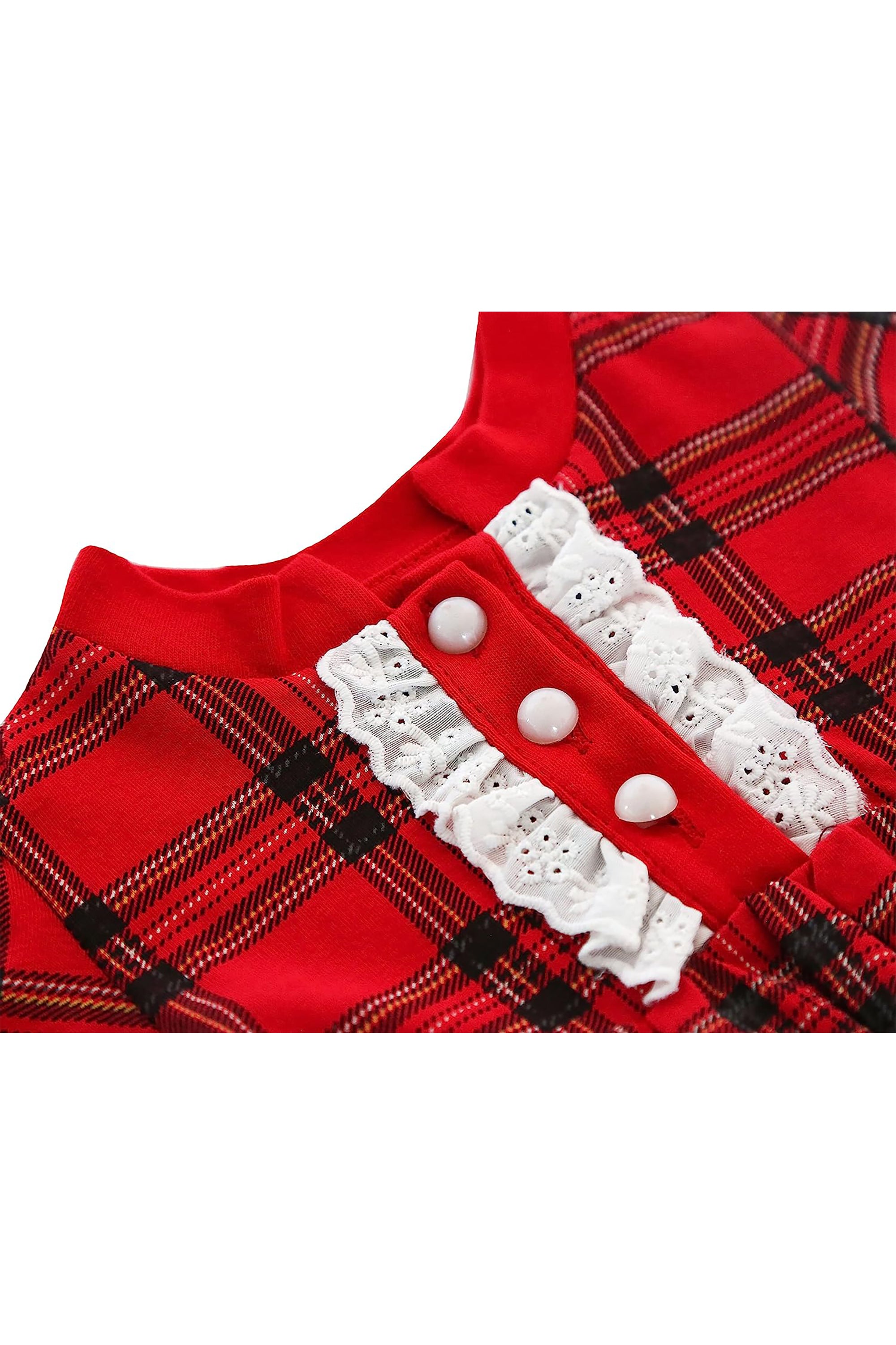 Plaid cotton baby girl clothes with ruffle and lace details and bows; perfect girls Christmas dress & Christmas gift ideas  